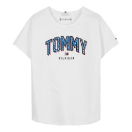 Tommy Hilfiger Satin Print T-Shirt Wit KG0KG05875-YBR front main